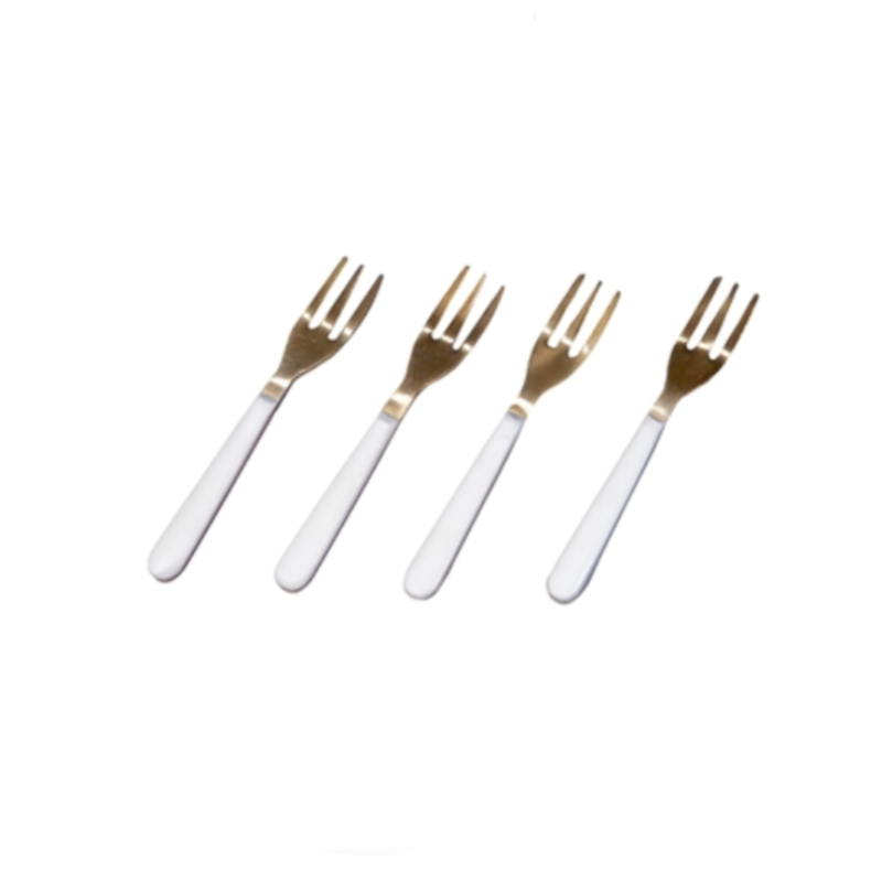 White & Gold Cocktail Forks (Set of 4)