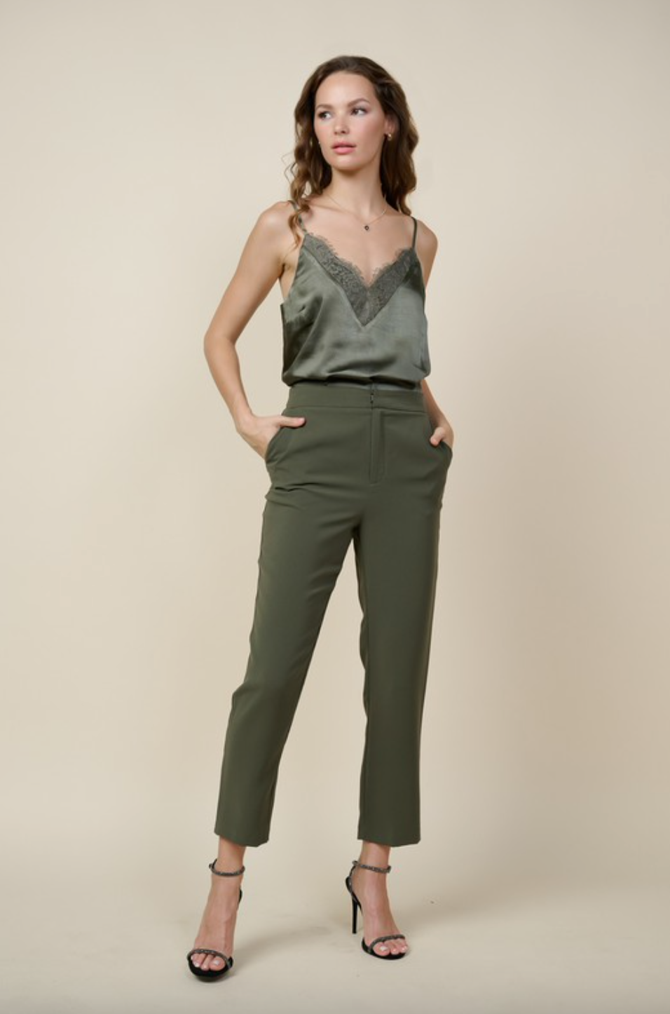 Lace Detail Cami-Olive