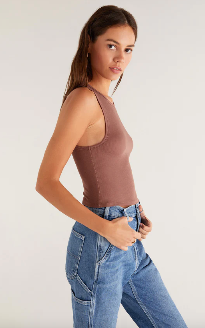 Hannah Crop Tank-Mocha