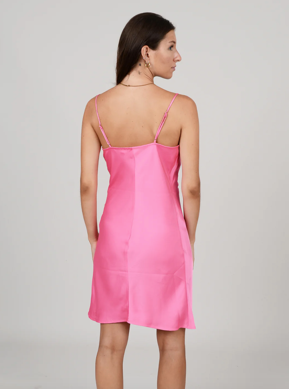 Satin Cowl Dress-Pink