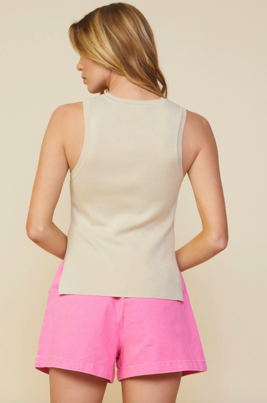 Knit Fitted Tank-Taupe