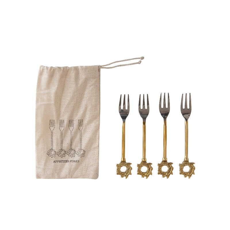 Brass Wreath Appetizer Fork (Set of 4)