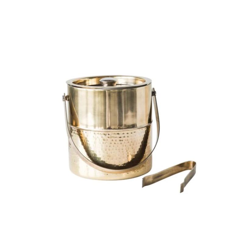 Gold Ice Bucket with Tongs- 7x7"