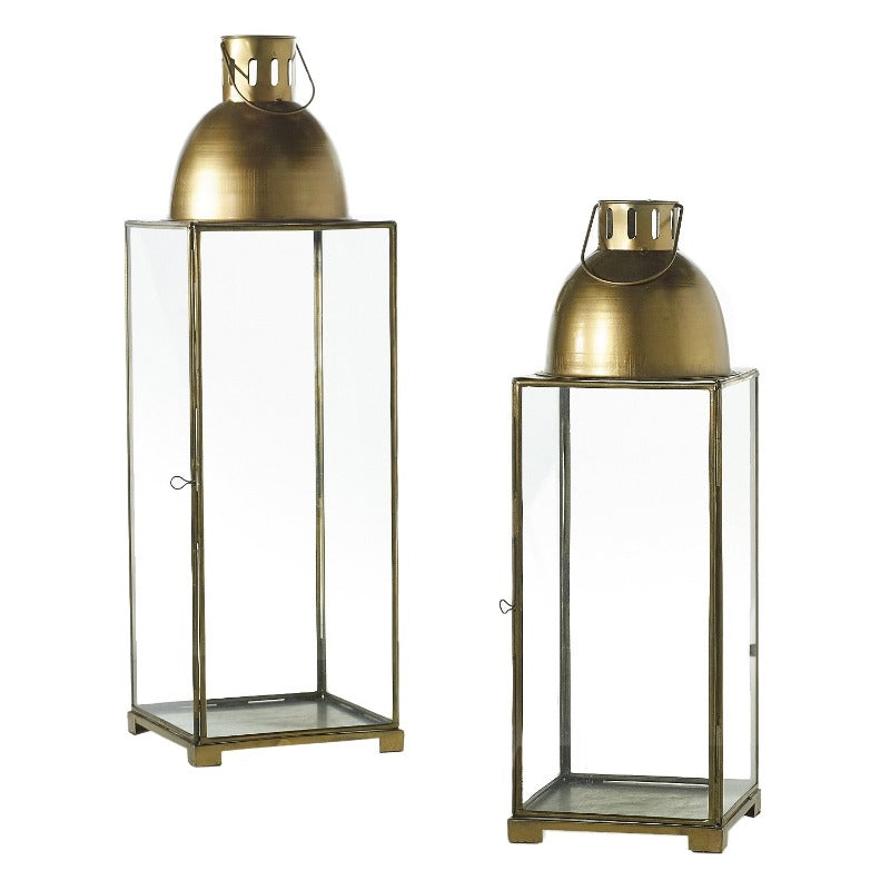 Gold Dome Glass and Brass Tall Lantern (Available in 2 Sizes)- DS Only