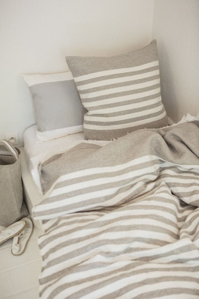 25" Stripe Linen Blend Pillow- Flax & Oyster