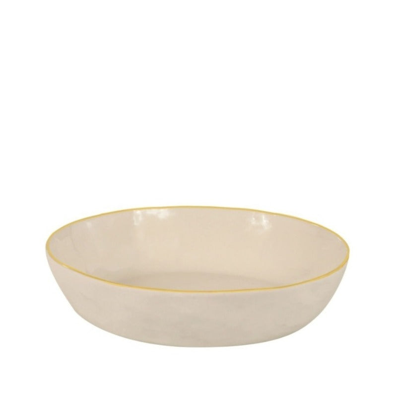 Gold Rim Stoneware Pasta Bowl