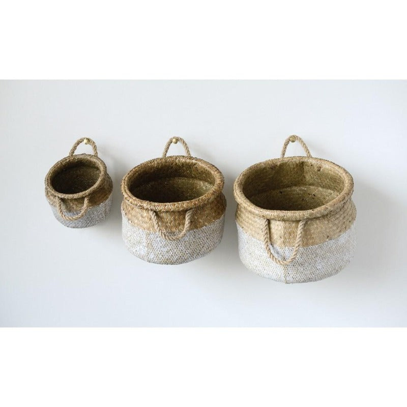 Natural & White Seagrass Basket with Rope Handles