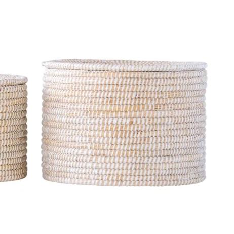 Whitewashed Round Seagrass Baskets with Lid