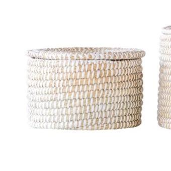 Whitewashed Round Seagrass Baskets with Lid