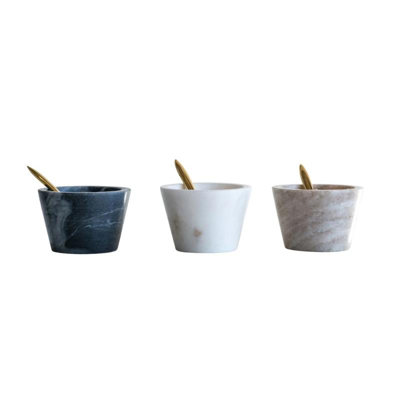 3" Marble Dip Bowl with Brass Spoon
