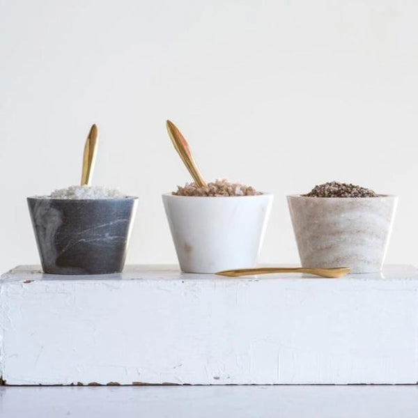 3" Marble Dip Bowl with Brass Spoon