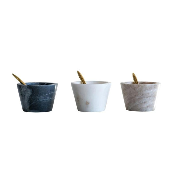 3" Marble Dip Bowl with Brass Spoon