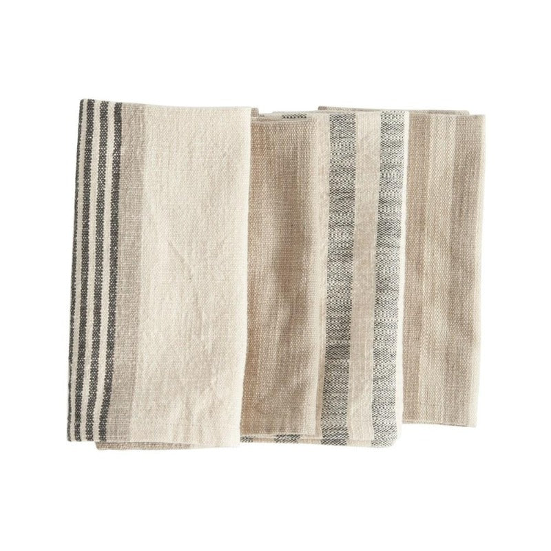 Cotton Stripe Napkins, Set of 4 Taupe, Black, Cream