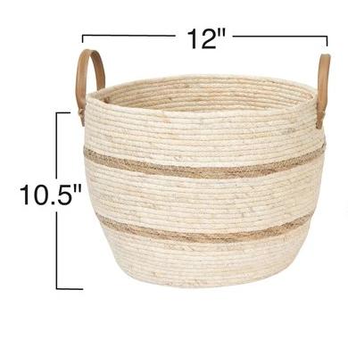 Round Cream Maize Basket with Stripes