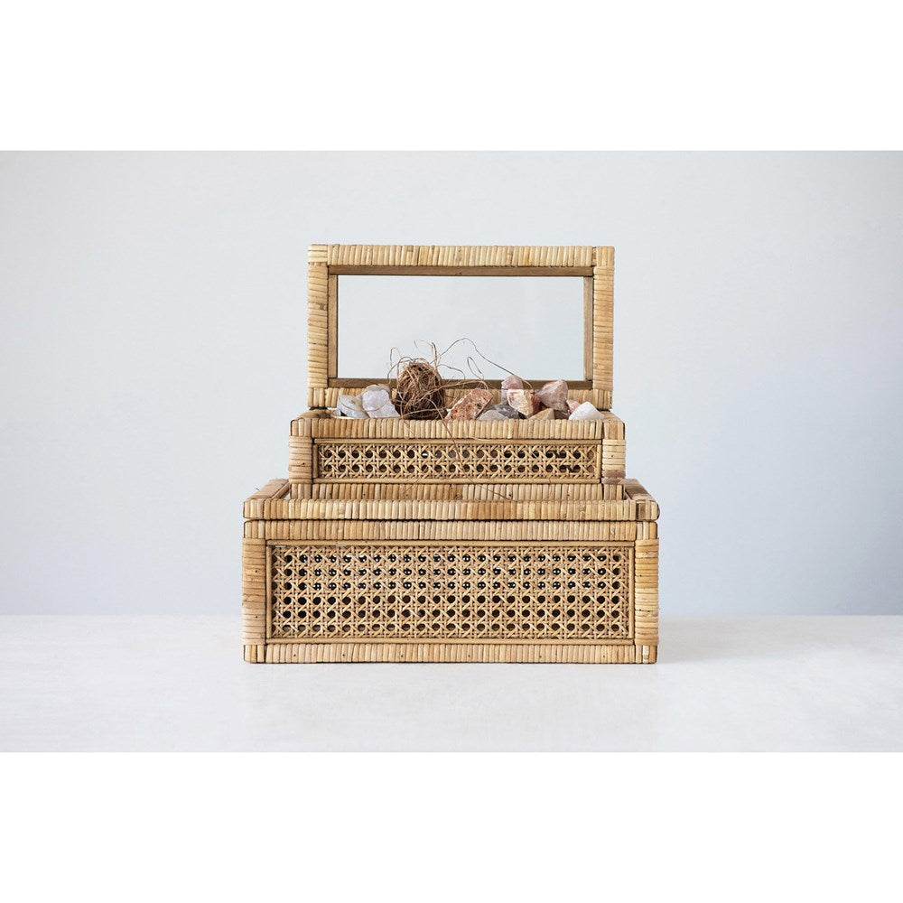 Woven Rattan & Wood Box (Available in 2 Styles)