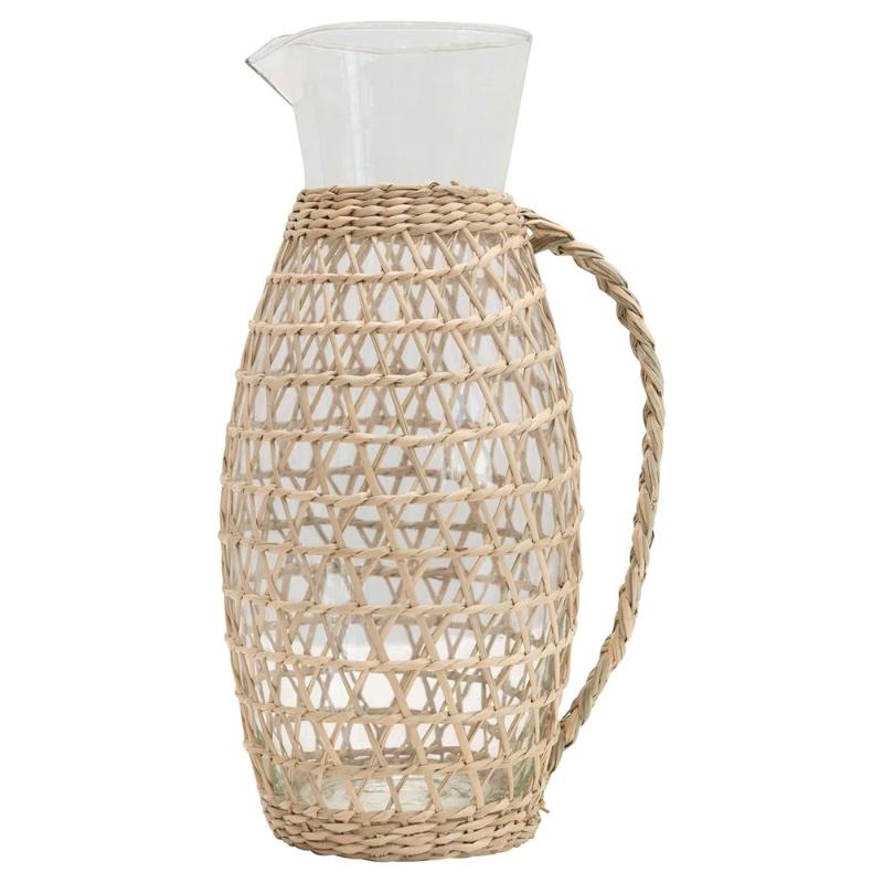 Seagrass Weave Glass Pitcher- 9.5"