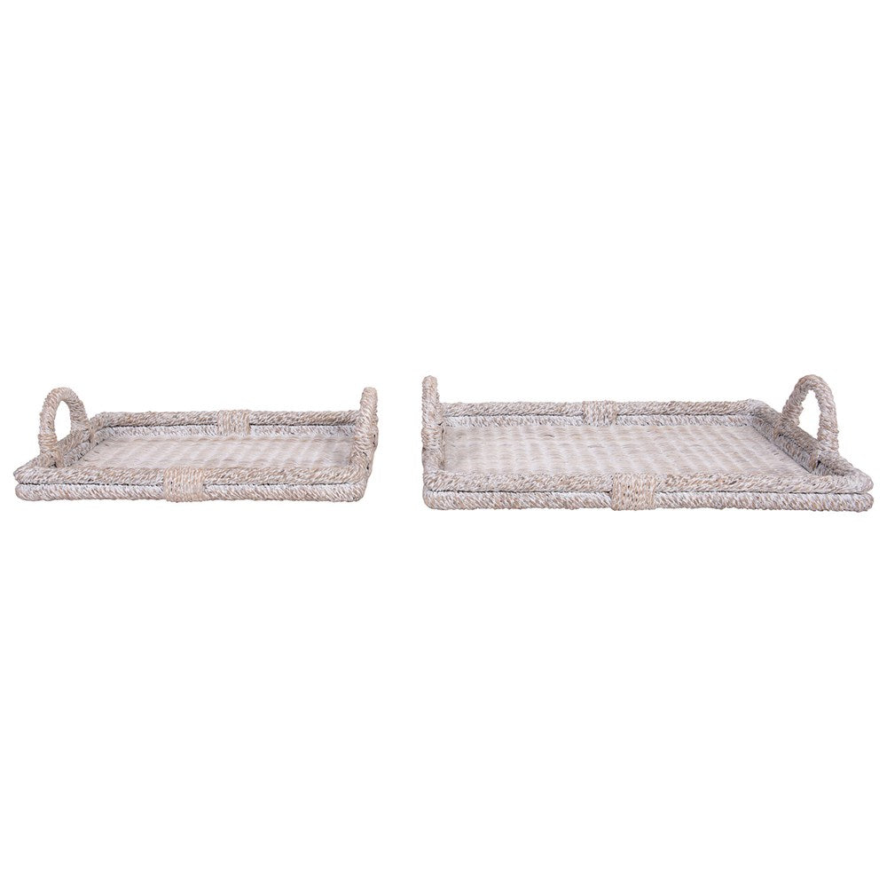 Whitewash Rattan Tray with Handles (2 Sizes)