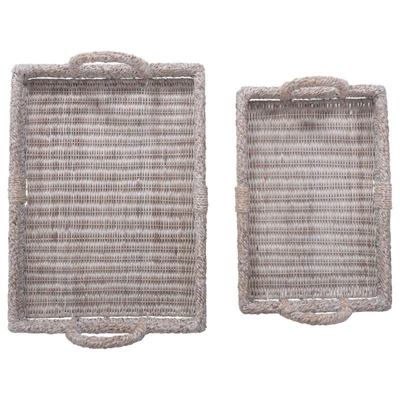 Whitewash Rattan Tray with Handles (2 Sizes)