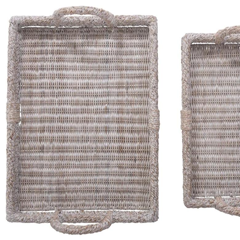 Whitewash Rattan Tray with Handles (2 Sizes)