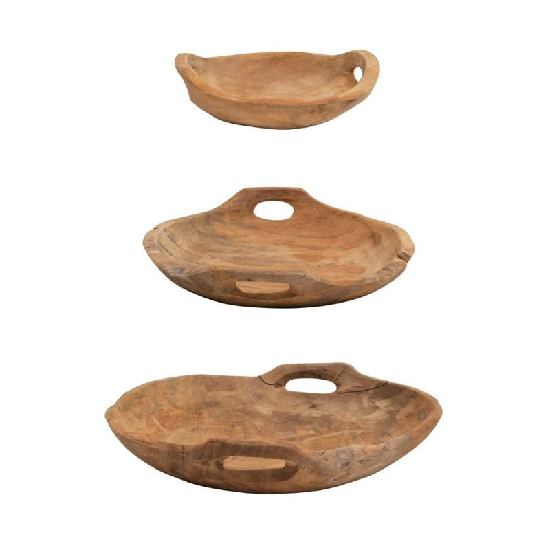 Teak Wood Bowl with Handles (3 Sizes)