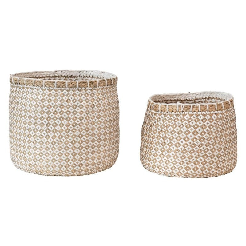 Handwoven Natural & White Seagrass Basket (2 Sizes)