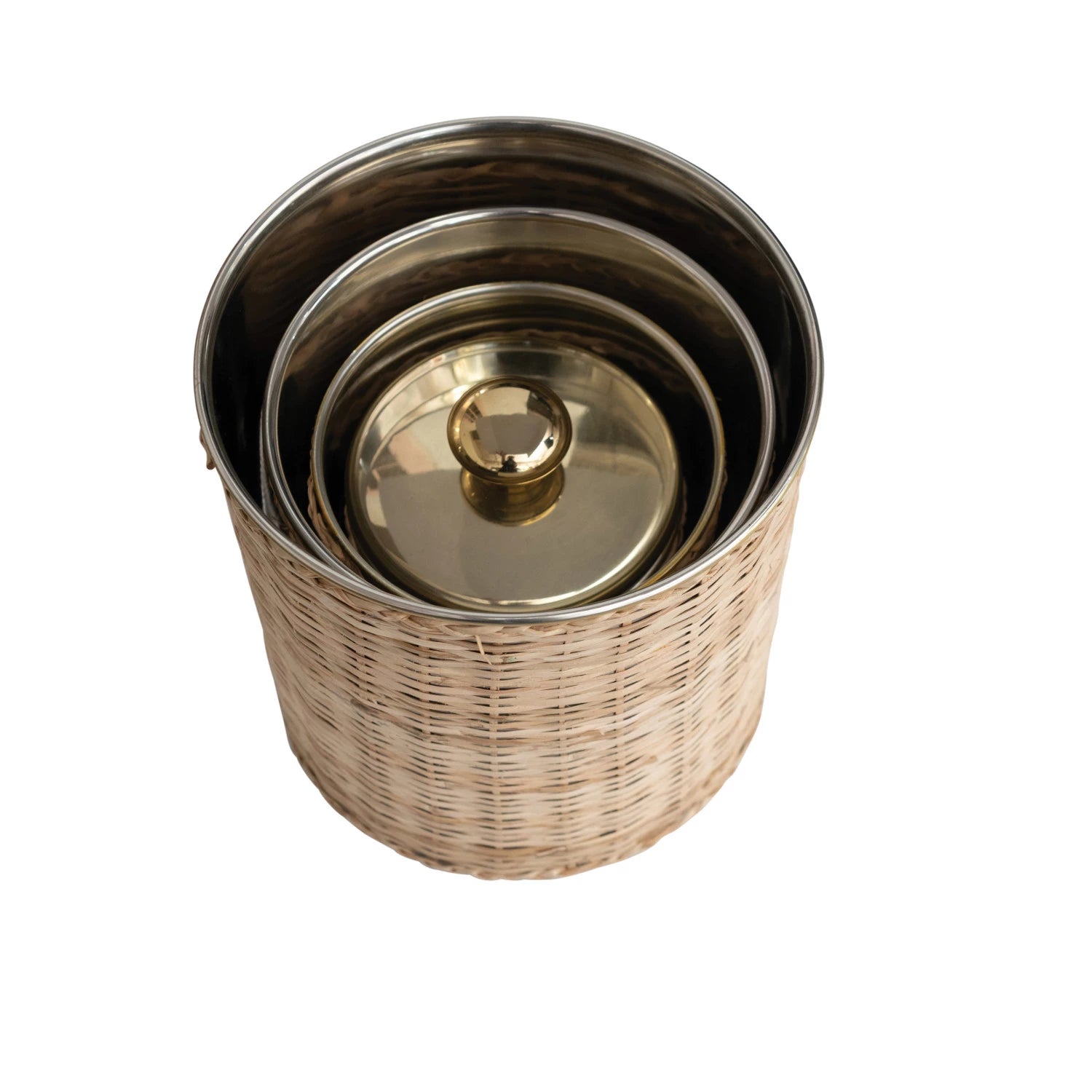 Rattan Wrapped Brass Canister  (4 Sizes)