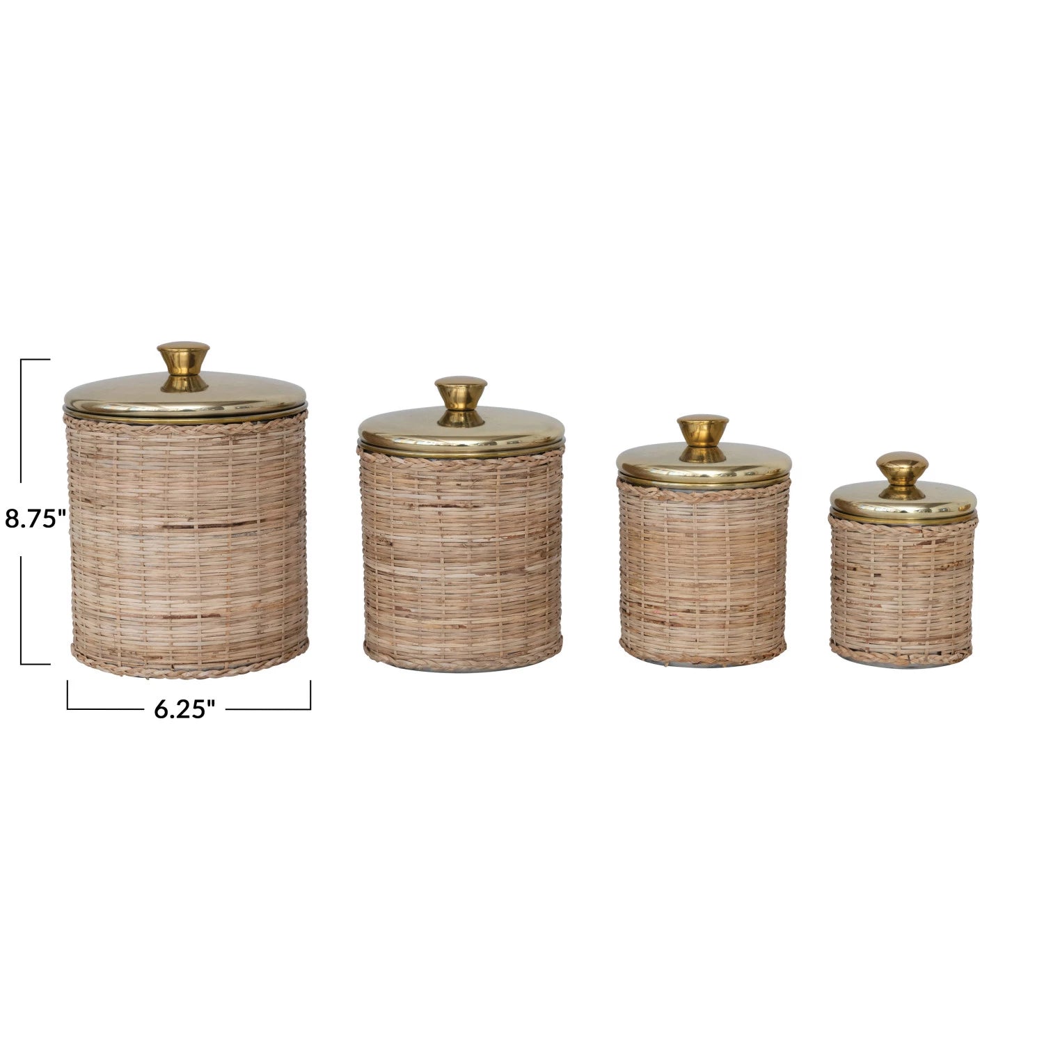Rattan Wrapped Brass Canister  (4 Sizes)