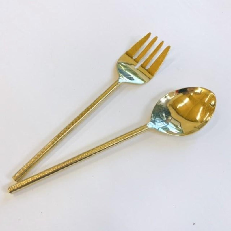 Hammered & Etched Gold Serving Utensils - Set of 2