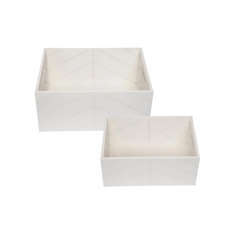 White Wooden Storage Crate- Modern Routed Pattern