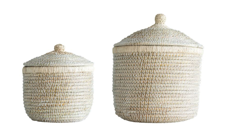 Natural Woven Seagrass Basket w/ Lid
