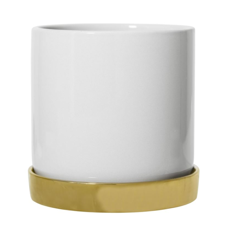 White & Gold Stoneware Flower Pot- 5.5"