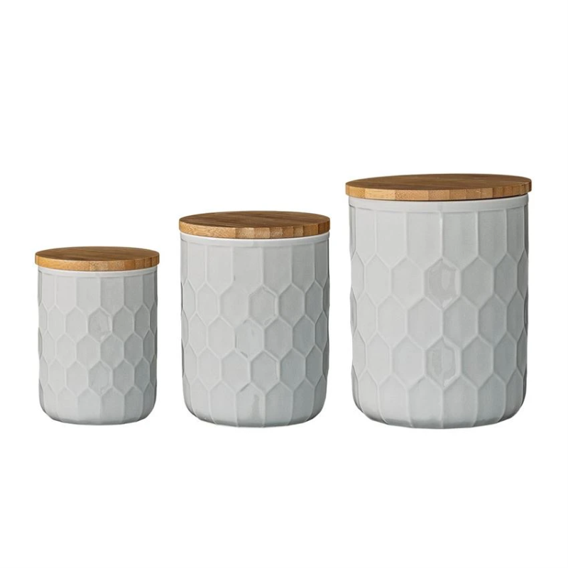 Stoneware Canister Set of 3 with Bamboo Lids