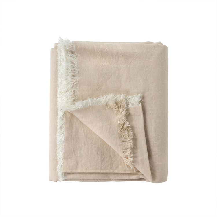 60" x 94" Cream Linen Blend Tablecloth
