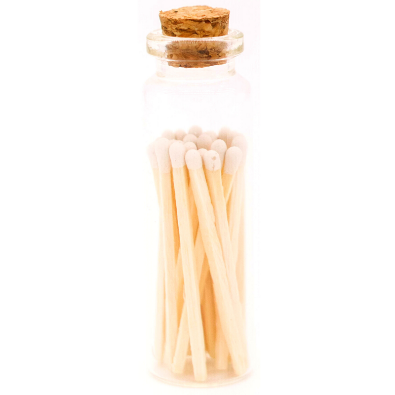 1.85" White Matches In Glass Jar with Striker