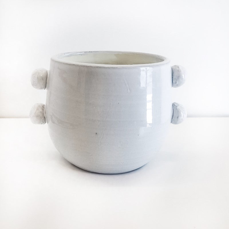 50 oz. White Handle Dot Candle- 9"x6"x5.75" ***Extra shipping charges will apply