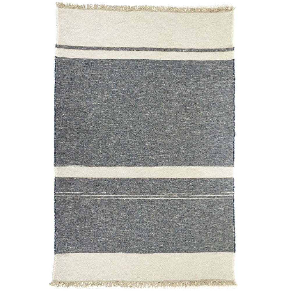 Belgian Linen Blend Throw Blanket - Navy & Oyster