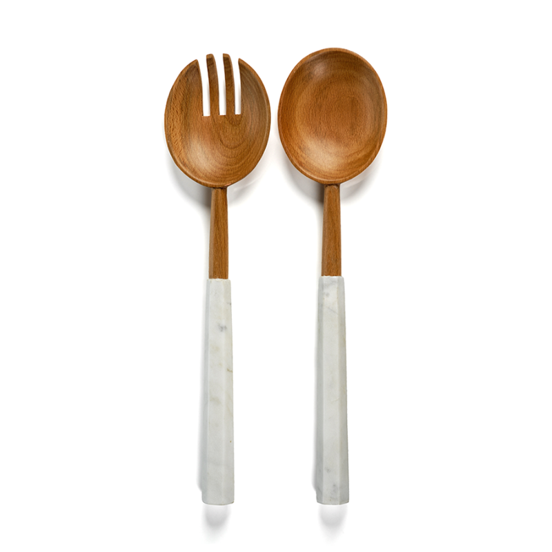 Wood & Marble Salad Servers