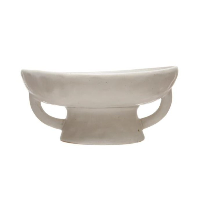 White Stoneware Pedestal Bowl